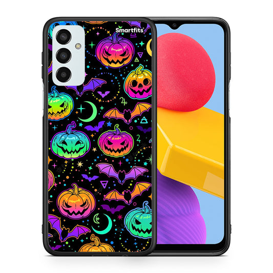 Θήκη Samsung M13 Neon Halloween από τη Smartfits με σχέδιο στο πίσω μέρος και μαύρο περίβλημα | Samsung M13 Neon Halloween case with colorful back and black bezels