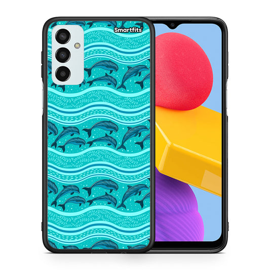 Θήκη Samsung M13 Swimming Dolphins από τη Smartfits με σχέδιο στο πίσω μέρος και μαύρο περίβλημα | Samsung M13 Swimming Dolphins case with colorful back and black bezels