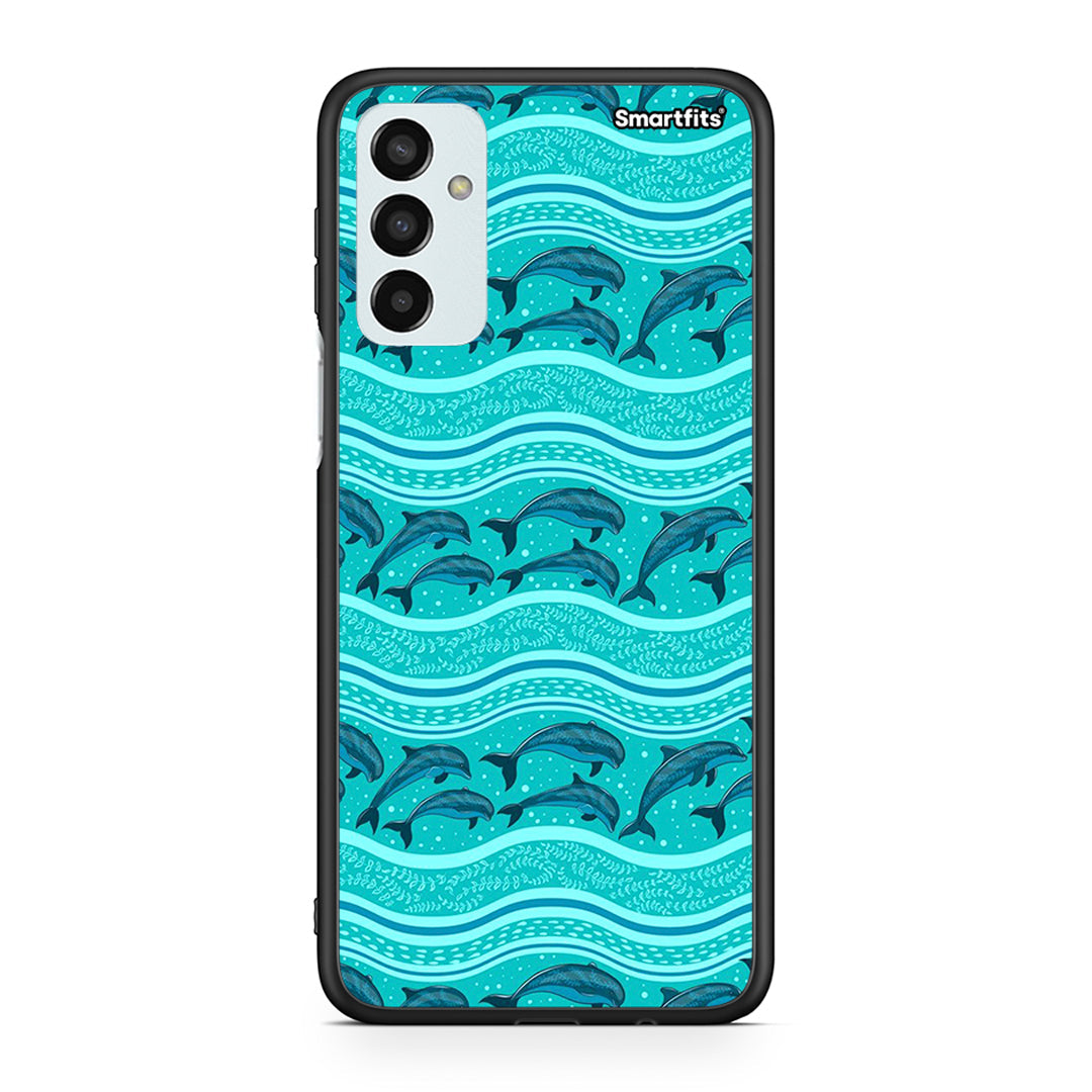 Samsung M13 Swimming Dolphins θήκη από τη Smartfits με σχέδιο στο πίσω μέρος και μαύρο περίβλημα | Smartphone case with colorful back and black bezels by Smartfits