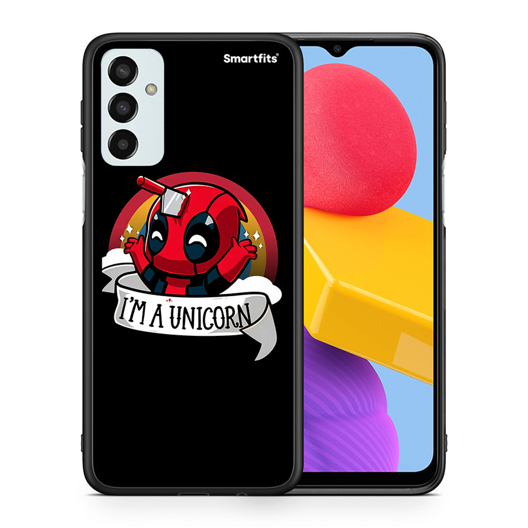 Θήκη Samsung M13 Unicorn Deadpool από τη Smartfits με σχέδιο στο πίσω μέρος και μαύρο περίβλημα | Samsung M13 Unicorn Deadpool case with colorful back and black bezels