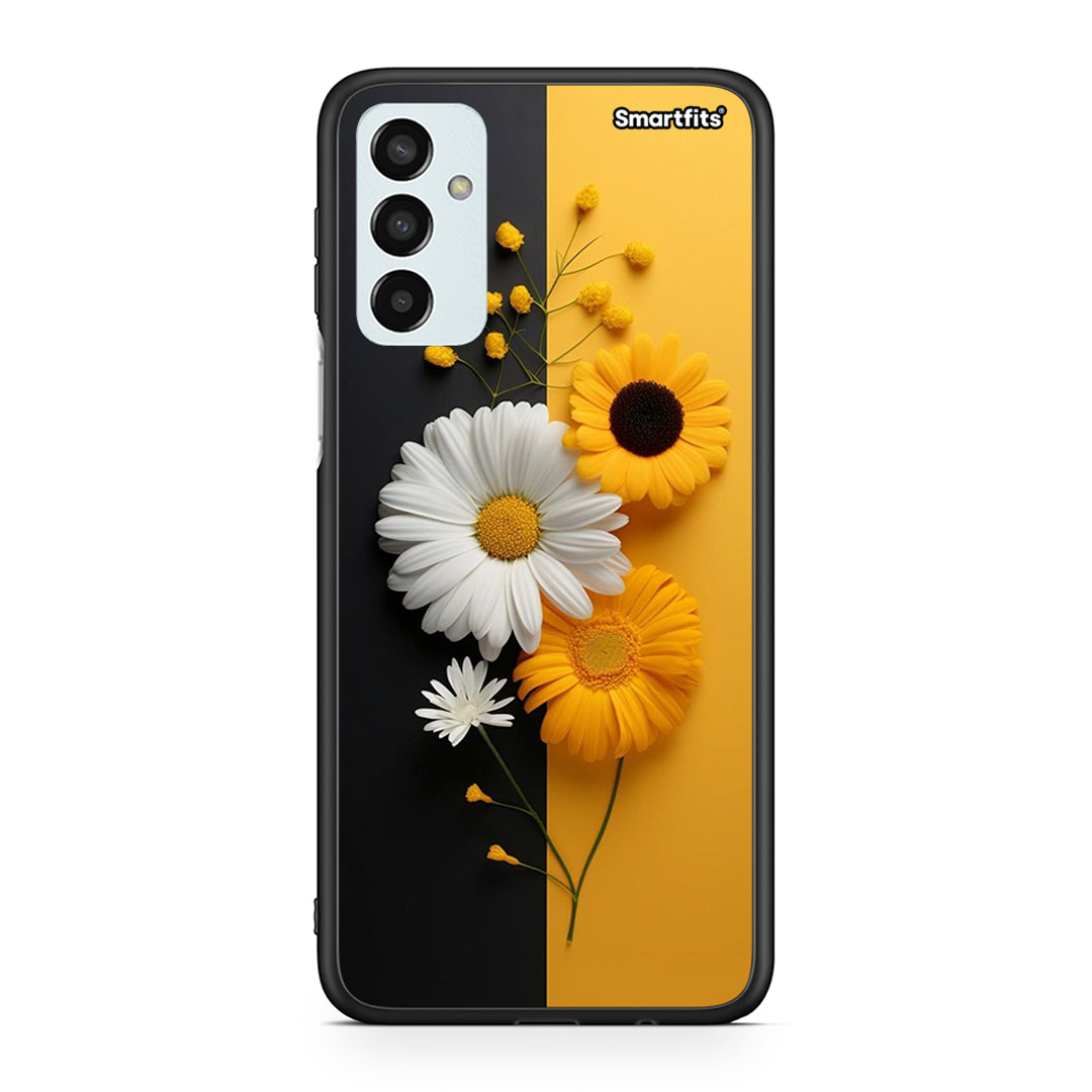 Samsung M13 Yellow Daisies θήκη από τη Smartfits με σχέδιο στο πίσω μέρος και μαύρο περίβλημα | Smartphone case with colorful back and black bezels by Smartfits