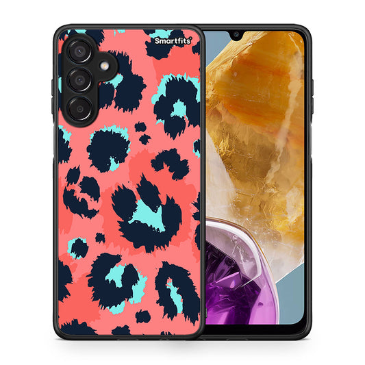 Θήκη Samsung Galaxy M15 Pink Leopard Animal από τη Smartfits με σχέδιο στο πίσω μέρος και μαύρο περίβλημα | Samsung Galaxy M15 Pink Leopard Animal case with colorful back and black bezels