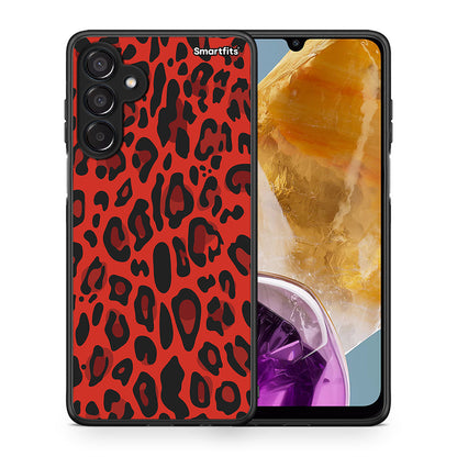 Θήκη Samsung Galaxy M15 Red Leopard Animal από τη Smartfits με σχέδιο στο πίσω μέρος και μαύρο περίβλημα | Samsung Galaxy M15 Red Leopard Animal case with colorful back and black bezels