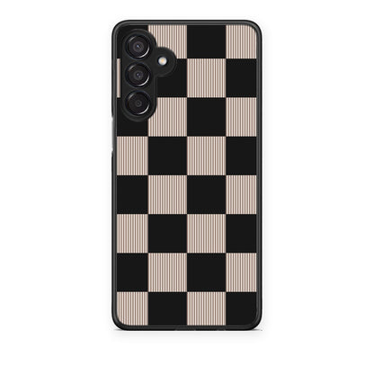 Θήκη Samsung Galaxy M15 Black and Taupe Striped Checks από τη Smartfits με σχέδιο στο πίσω μέρος και μαύρο περίβλημα | Samsung Galaxy M15 Black and Taupe Striped Checks case with colorful back and black bezels