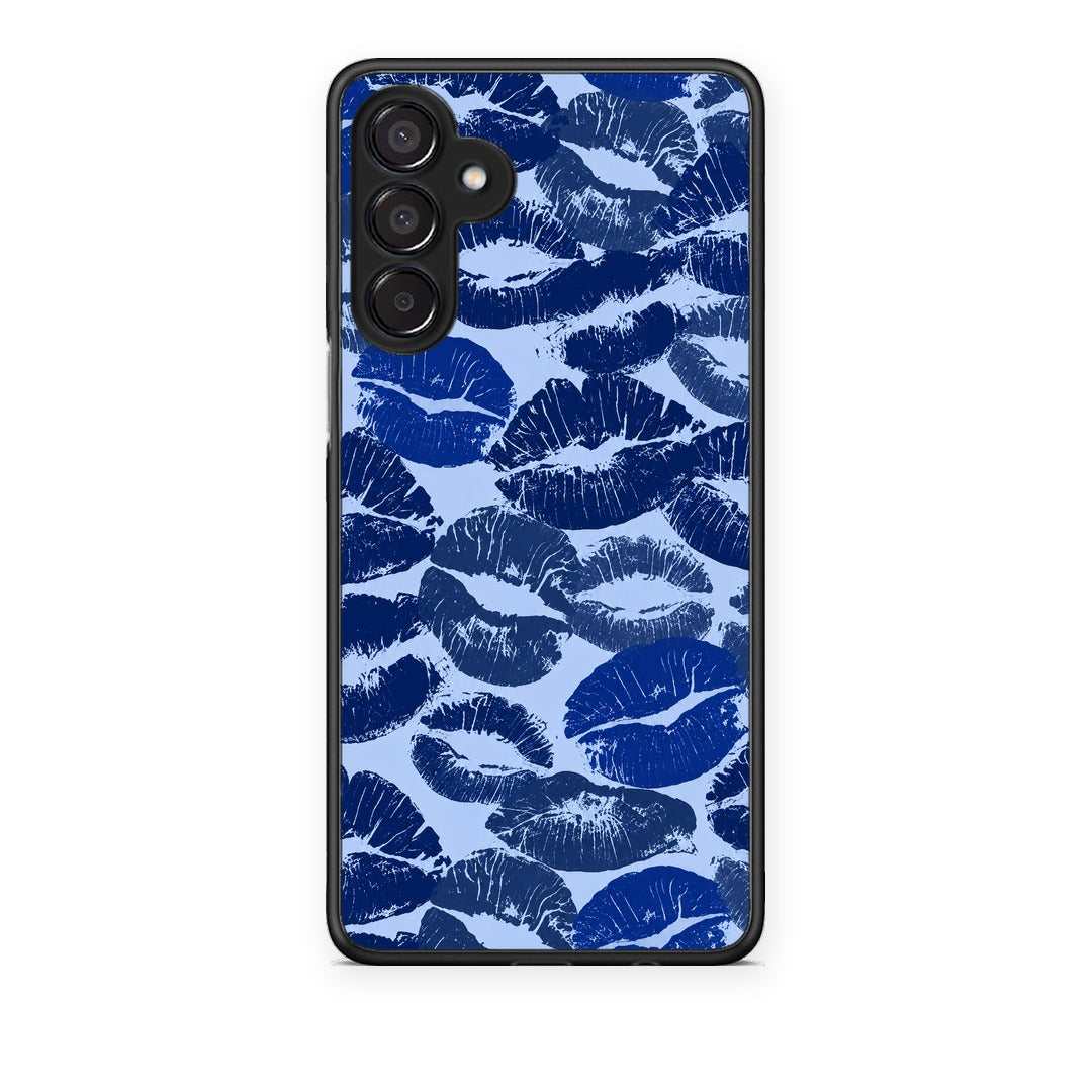 Θήκη Samsung Galaxy M15 Blue Lipstick Kisses από τη Smartfits με σχέδιο στο πίσω μέρος και μαύρο περίβλημα | Samsung Galaxy M15 Blue Lipstick Kisses case with colorful back and black bezels