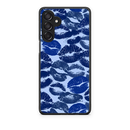 Θήκη Samsung Galaxy M15 Blue Lipstick Kisses από τη Smartfits με σχέδιο στο πίσω μέρος και μαύρο περίβλημα | Samsung Galaxy M15 Blue Lipstick Kisses case with colorful back and black bezels