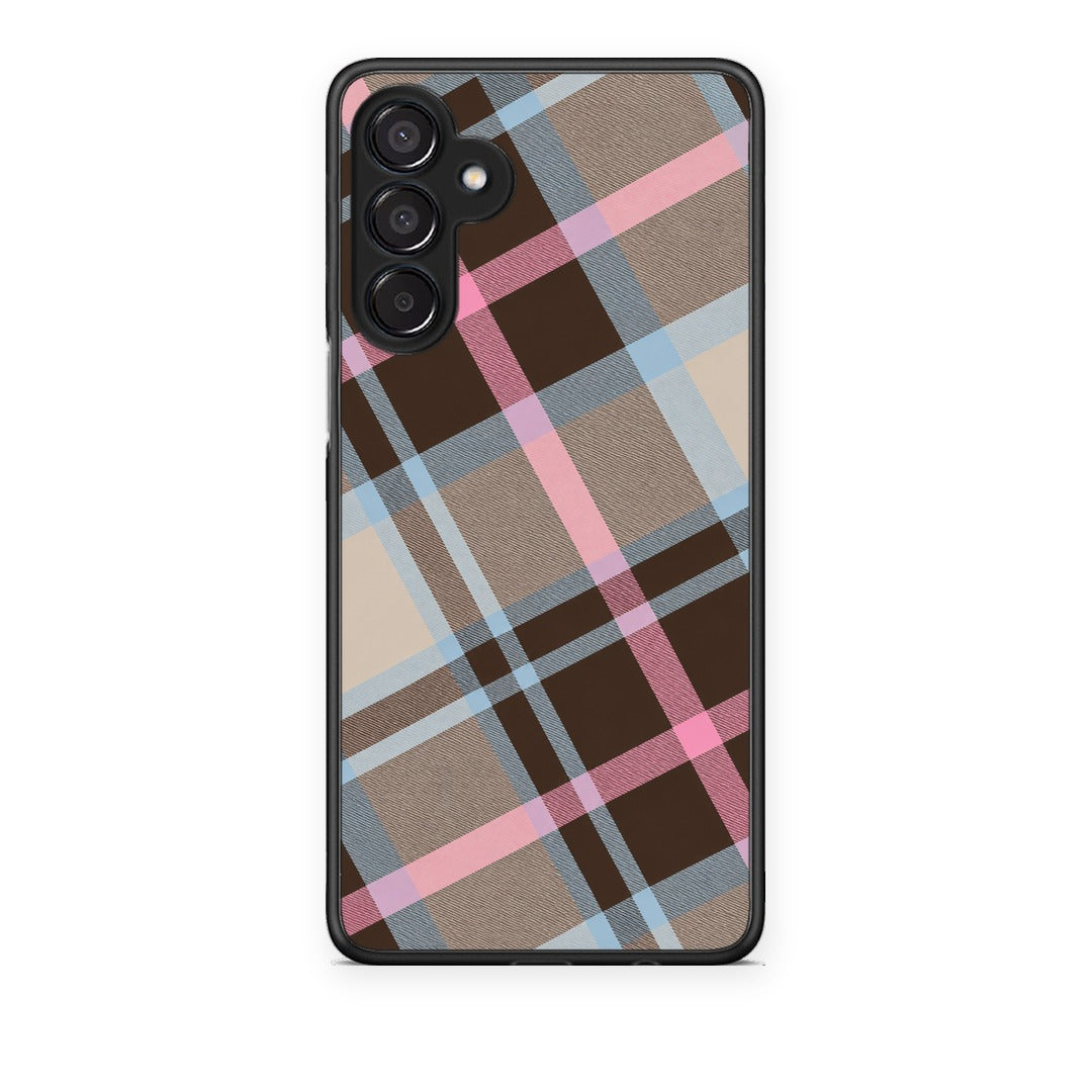 Θήκη Samsung Galaxy M15 Brown Pink and Blue Diagonal Plaid από τη Smartfits με σχέδιο στο πίσω μέρος και μαύρο περίβλημα | Samsung Galaxy M15 Brown Pink and Blue Diagonal Plaid case with colorful back and black bezels