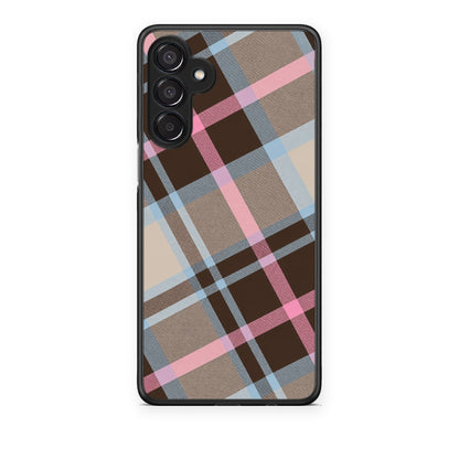 Θήκη Samsung Galaxy M15 Brown Pink and Blue Diagonal Plaid από τη Smartfits με σχέδιο στο πίσω μέρος και μαύρο περίβλημα | Samsung Galaxy M15 Brown Pink and Blue Diagonal Plaid case with colorful back and black bezels