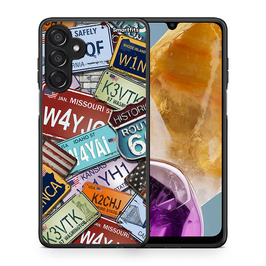 Θήκη Samsung Galaxy M15 Car Plates από τη Smartfits με σχέδιο στο πίσω μέρος και μαύρο περίβλημα | Samsung Galaxy M15 Car Plates case with colorful back and black bezels