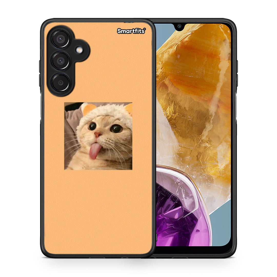 Θήκη Samsung Galaxy M15 Cat Tongue από τη Smartfits με σχέδιο στο πίσω μέρος και μαύρο περίβλημα | Samsung Galaxy M15 Cat Tongue case with colorful back and black bezels
