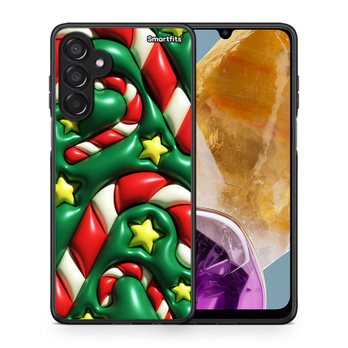 Θήκη Samsung Galaxy M15 Christmas Bubbles από τη Smartfits με σχέδιο στο πίσω μέρος και μαύρο περίβλημα | Samsung Galaxy M15 Christmas Bubbles case with colorful back and black bezels