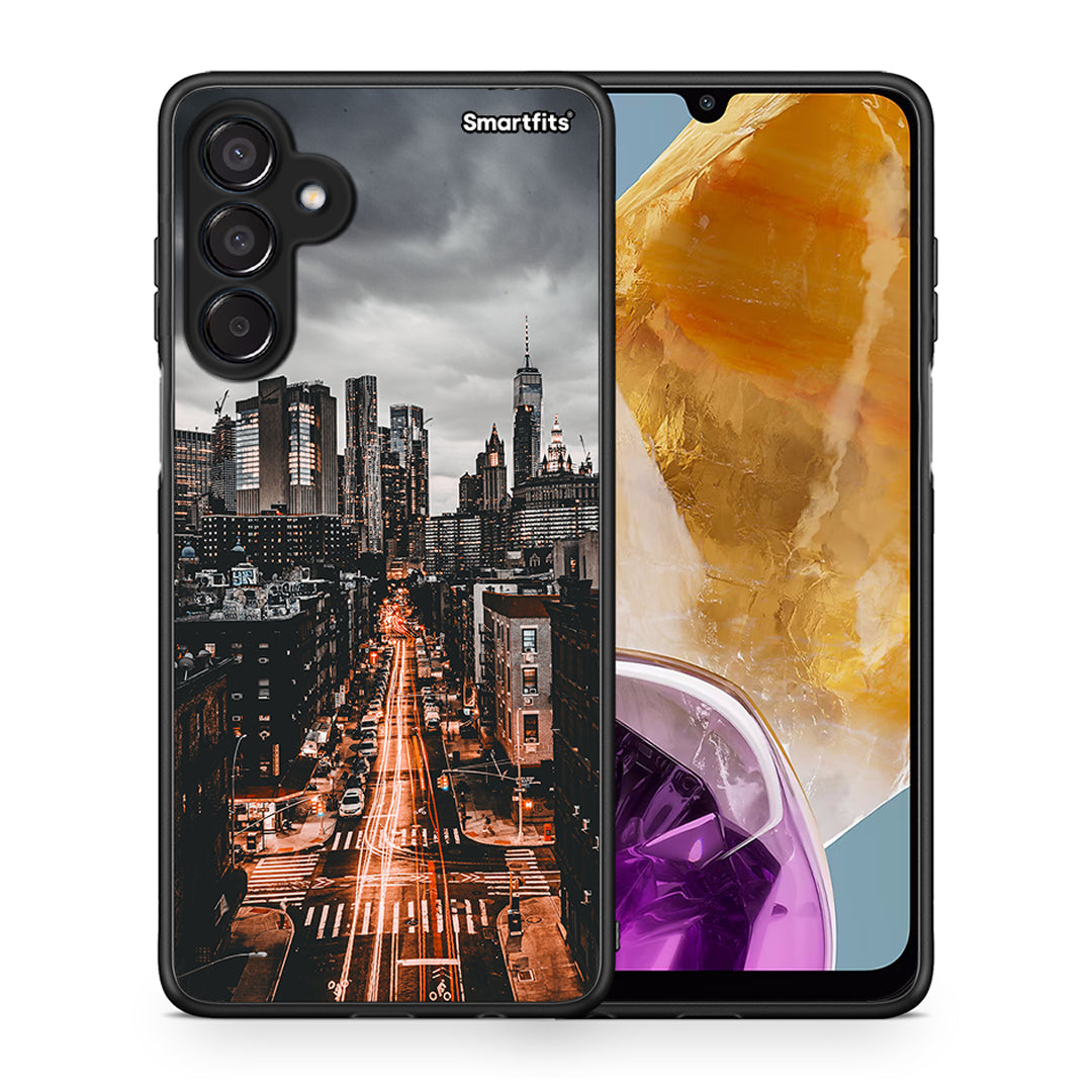 Θήκη Samsung Galaxy M15 City Lights από τη Smartfits με σχέδιο στο πίσω μέρος και μαύρο περίβλημα | Samsung Galaxy M15 City Lights case with colorful back and black bezels
