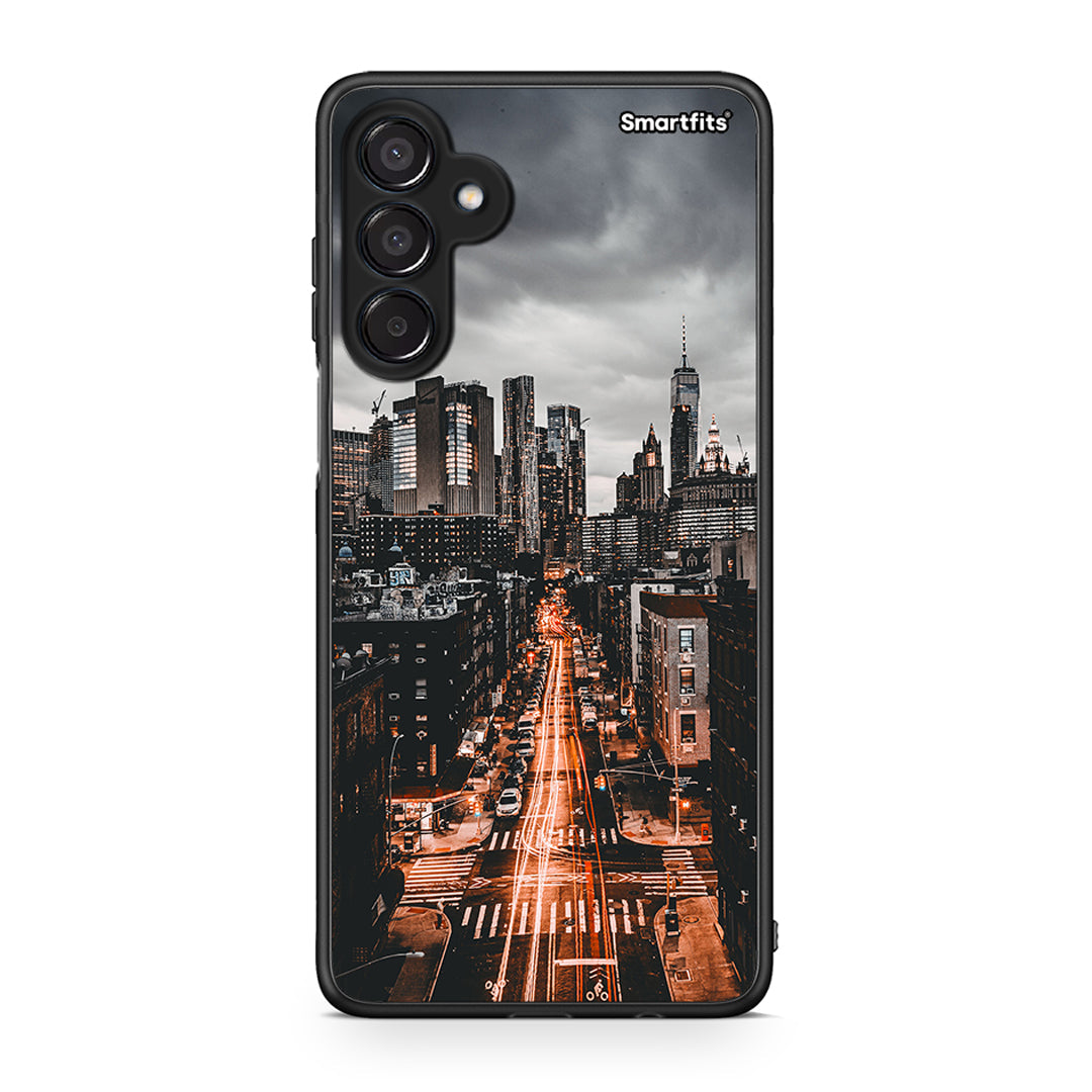 Samsung Galaxy M15 City Lights θήκη από τη Smartfits με σχέδιο στο πίσω μέρος και μαύρο περίβλημα | Smartphone case with colorful back and black bezels by Smartfits