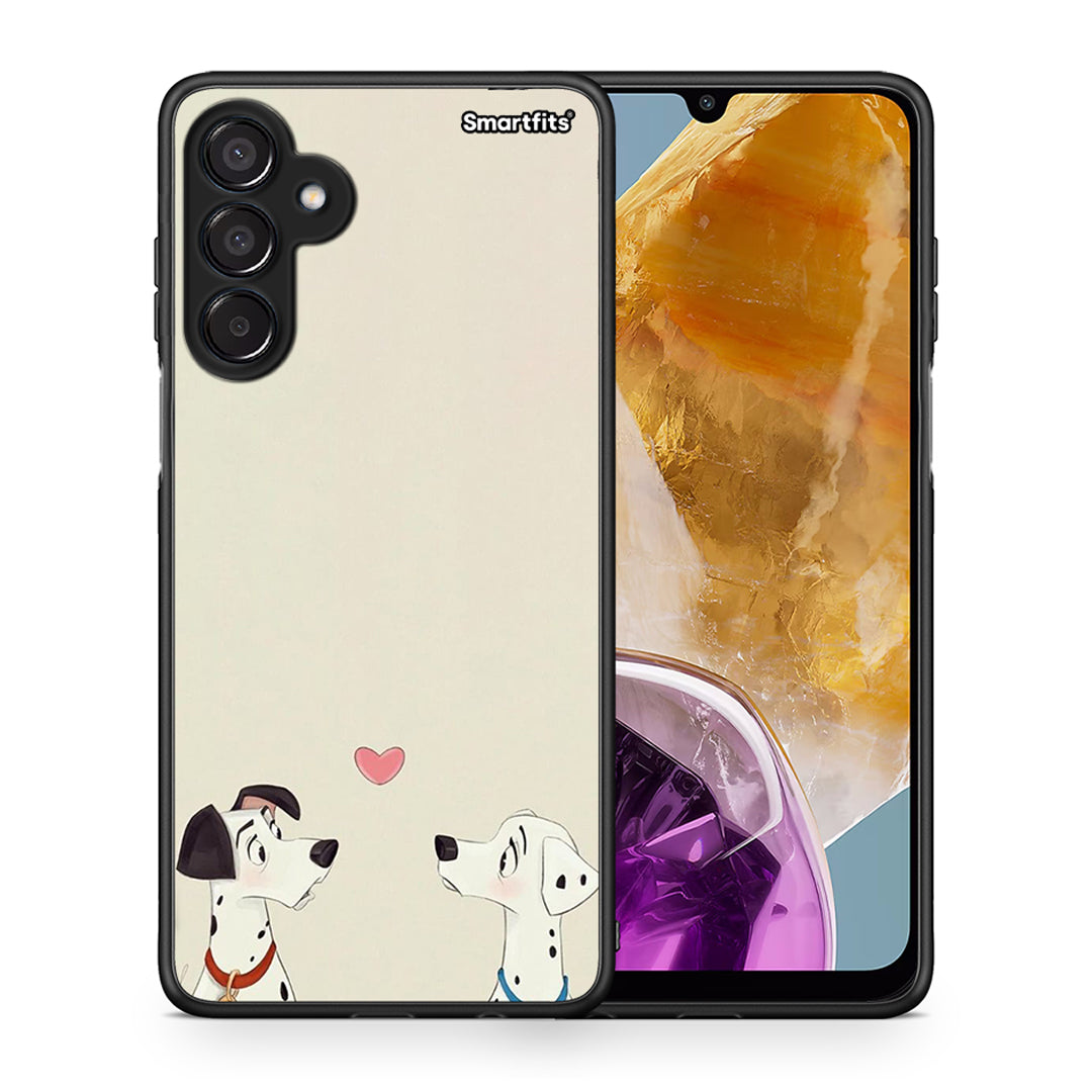 Θήκη Samsung Galaxy M15 Dalmatians Love από τη Smartfits με σχέδιο στο πίσω μέρος και μαύρο περίβλημα | Samsung Galaxy M15 Dalmatians Love case with colorful back and black bezels