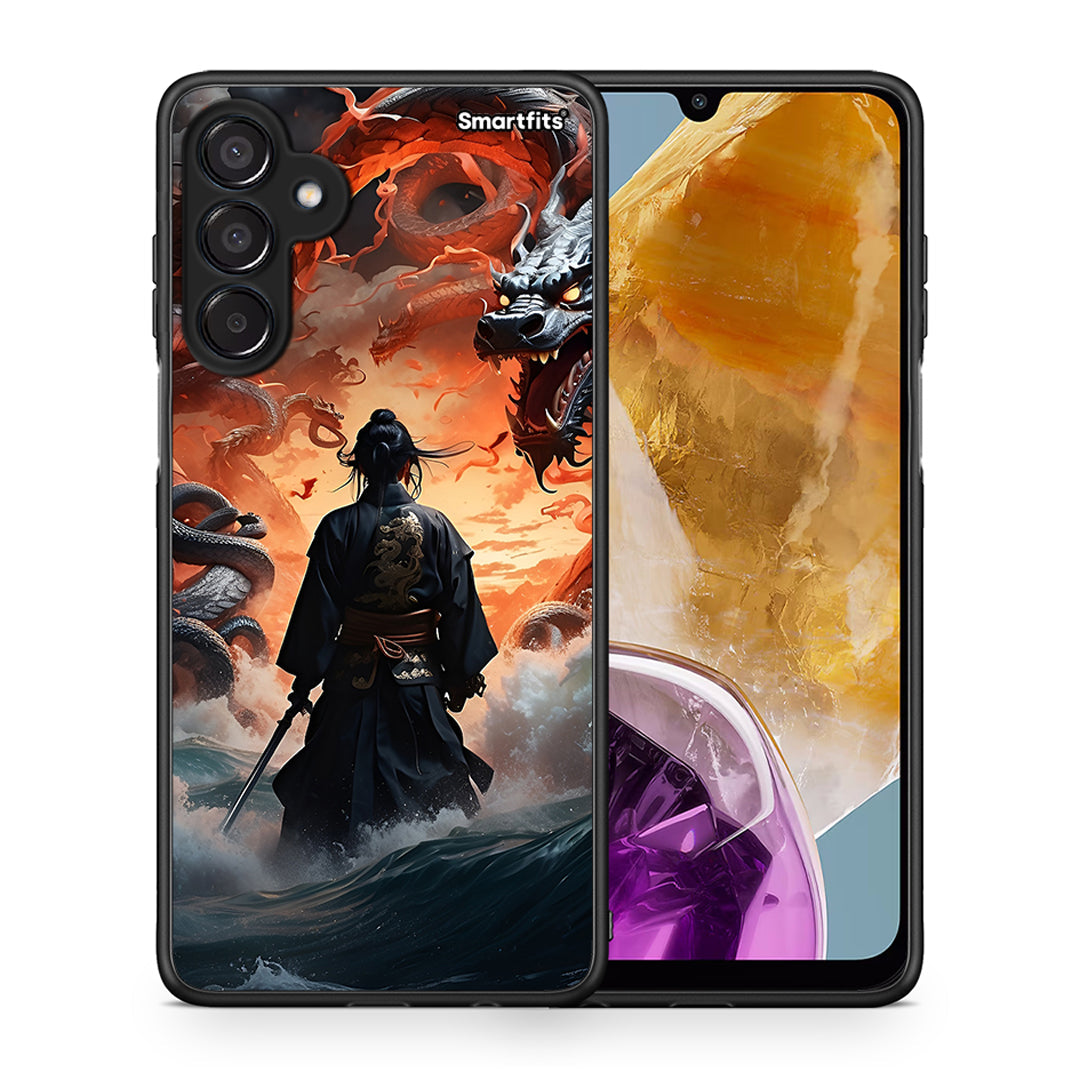 Θήκη Samsung Galaxy M15 Dragons Fight από τη Smartfits με σχέδιο στο πίσω μέρος και μαύρο περίβλημα | Samsung Galaxy M15 Dragons Fight case with colorful back and black bezels