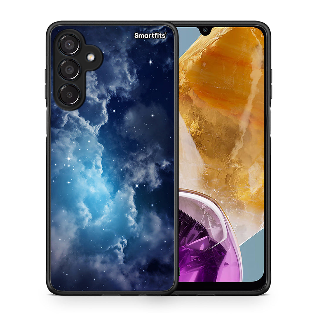 Θήκη Samsung Galaxy M15 Blue Sky Galaxy από τη Smartfits με σχέδιο στο πίσω μέρος και μαύρο περίβλημα | Samsung Galaxy M15 Blue Sky Galaxy case with colorful back and black bezels