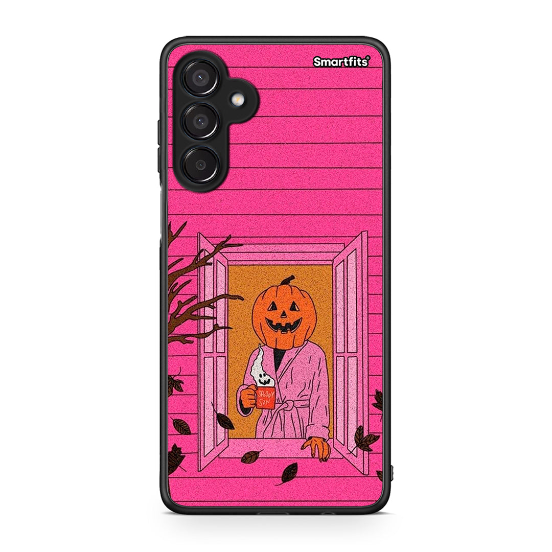 Samsung Galaxy M15 Halloween Pumpkin Lady Θήκη από τη Smartfits με σχέδιο στο πίσω μέρος και μαύρο περίβλημα | Smartphone case with colorful back and black bezels by Smartfits