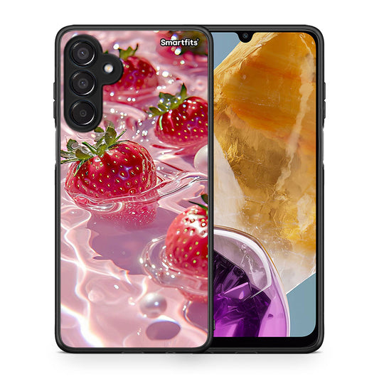 Θήκη Samsung Galaxy M15 Juicy Strawberries από τη Smartfits με σχέδιο στο πίσω μέρος και μαύρο περίβλημα | Samsung Galaxy M15 Juicy Strawberries case with colorful back and black bezels