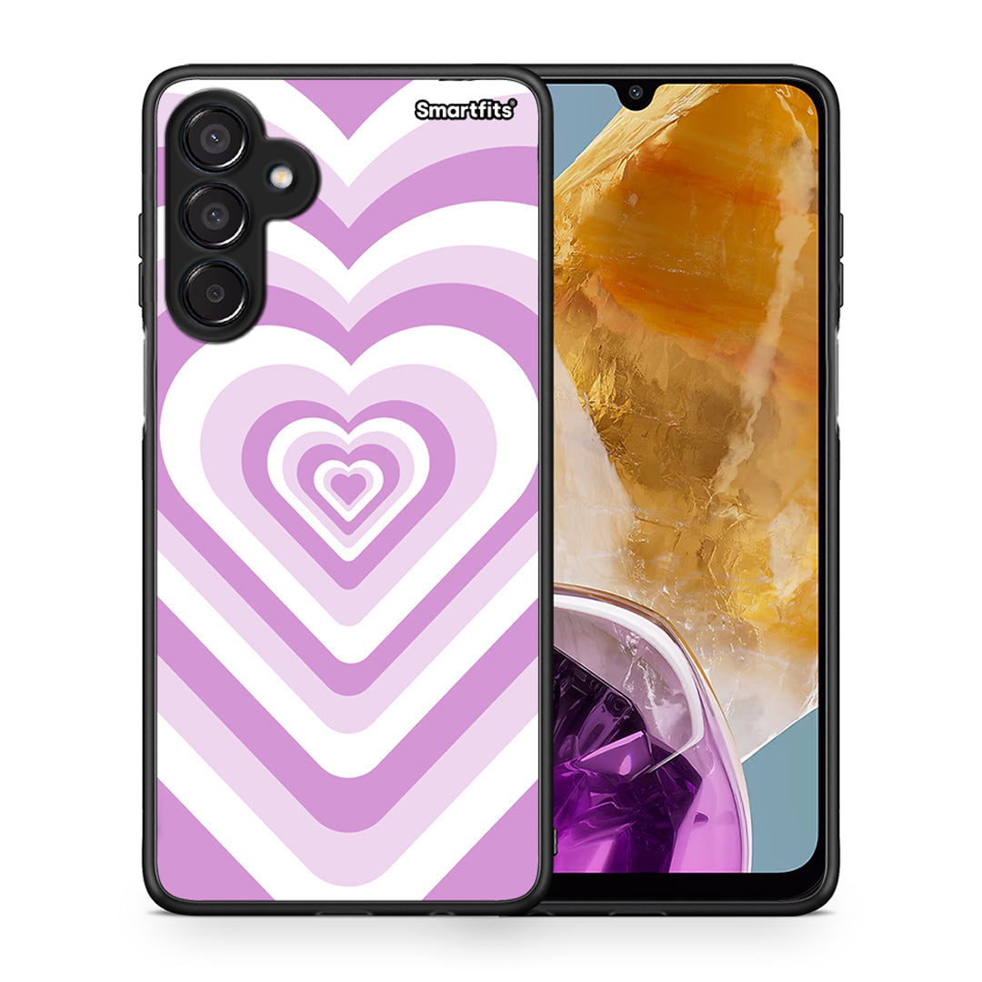 Θήκη Samsung Galaxy M15 Lilac Hearts από τη Smartfits με σχέδιο στο πίσω μέρος και μαύρο περίβλημα | Samsung Galaxy M15 Lilac Hearts case with colorful back and black bezels