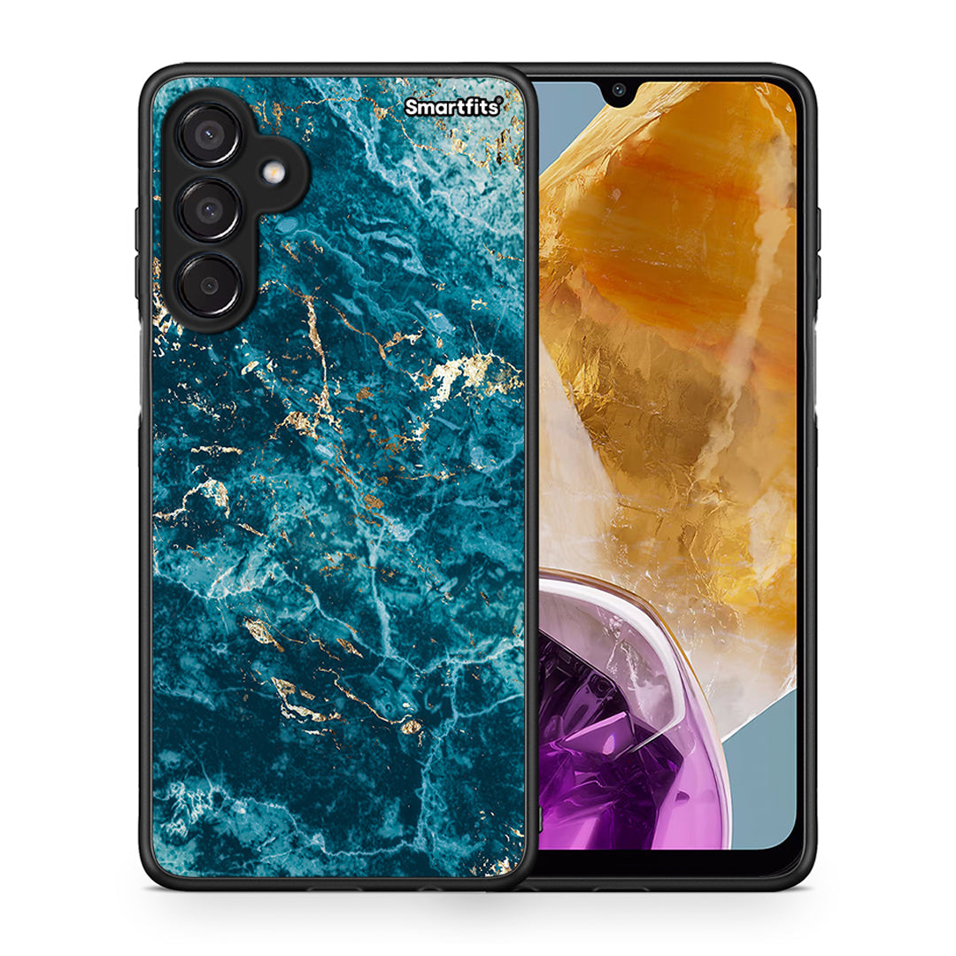 Θήκη Samsung Galaxy M15 Marble Blue από τη Smartfits με σχέδιο στο πίσω μέρος και μαύρο περίβλημα | Samsung Galaxy M15 Marble Blue case with colorful back and black bezels
