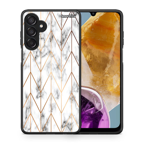 Θήκη Samsung Galaxy M15 Gold Geometric Marble από τη Smartfits με σχέδιο στο πίσω μέρος και μαύρο περίβλημα | Samsung Galaxy M15 Gold Geometric Marble case with colorful back and black bezels