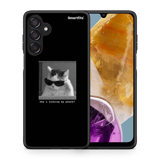 Θήκη Samsung Galaxy M15 Meme Cat από τη Smartfits με σχέδιο στο πίσω μέρος και μαύρο περίβλημα | Samsung Galaxy M15 Meme Cat case with colorful back and black bezels