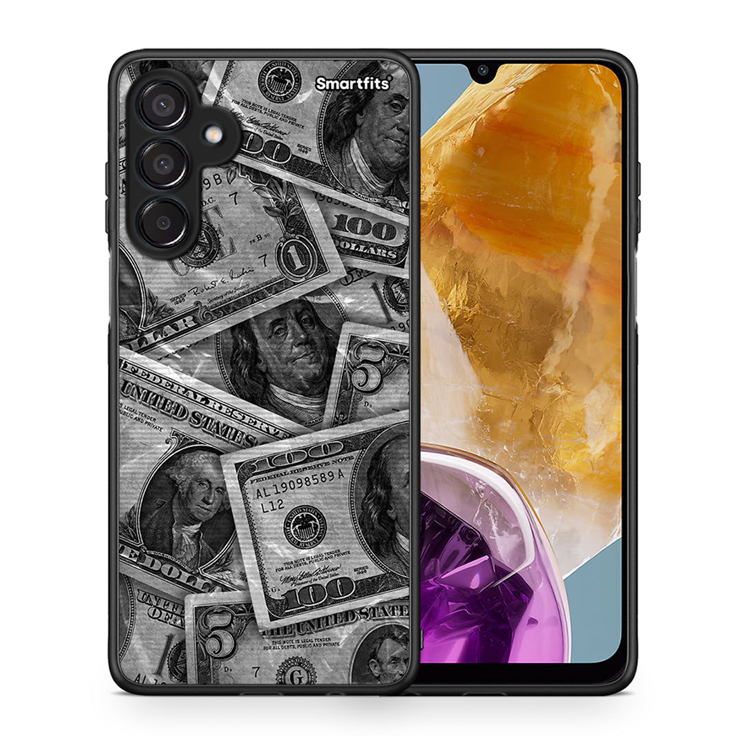 Θήκη Samsung Galaxy M15 Money Dollars από τη Smartfits με σχέδιο στο πίσω μέρος και μαύρο περίβλημα | Samsung Galaxy M15 Money Dollars case with colorful back and black bezels
