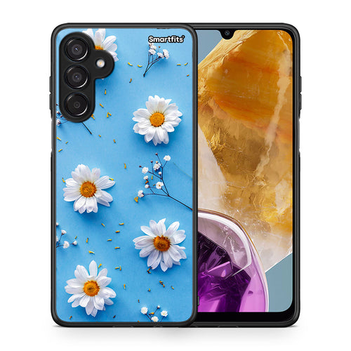 Θήκη Samsung Galaxy M15 Real Daisies από τη Smartfits με σχέδιο στο πίσω μέρος και μαύρο περίβλημα | Samsung Galaxy M15 Real Daisies case with colorful back and black bezels