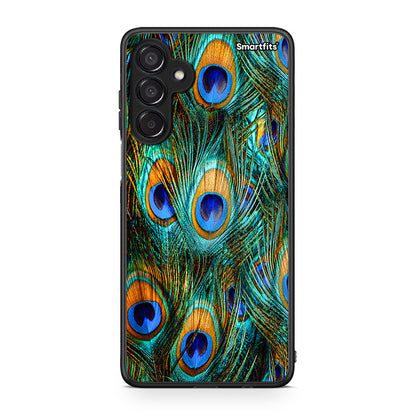 Samsung Galaxy M15 Real Peacock Feathers θήκη από τη Smartfits με σχέδιο στο πίσω μέρος και μαύρο περίβλημα | Smartphone case with colorful back and black bezels by Smartfits