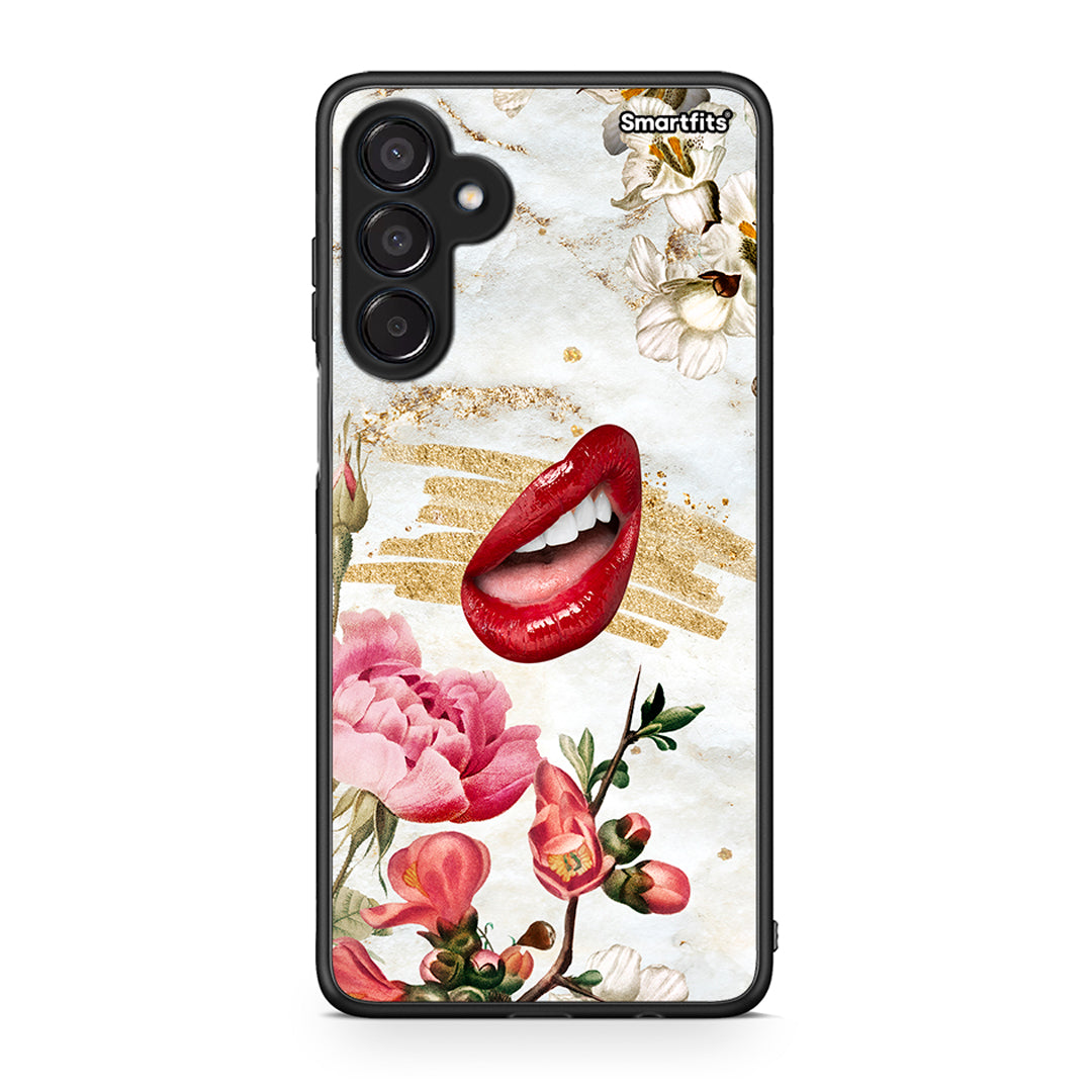 Samsung Galaxy M15 Red Lips θήκη από τη Smartfits με σχέδιο στο πίσω μέρος και μαύρο περίβλημα | Smartphone case with colorful back and black bezels by Smartfits