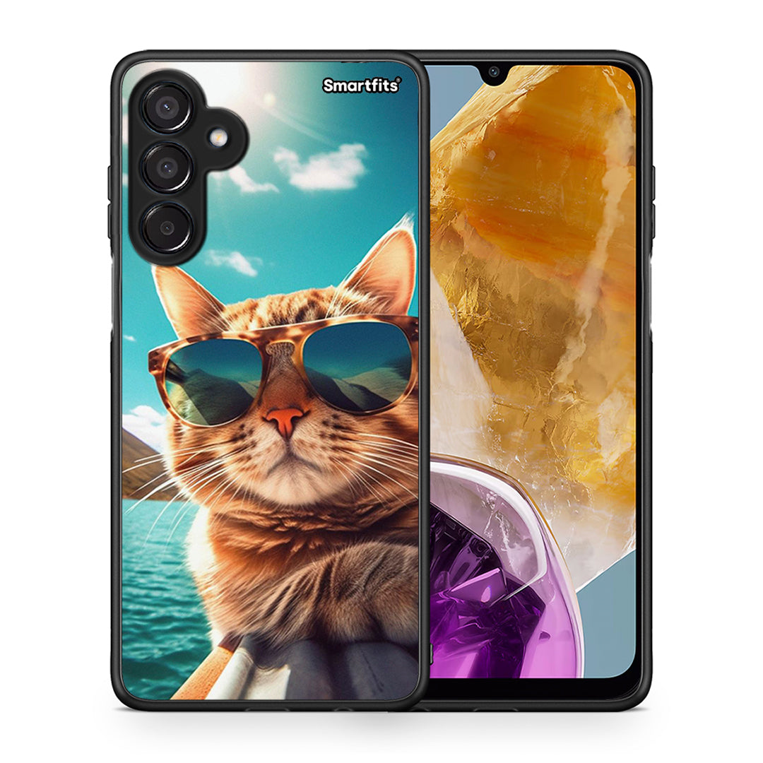 Θήκη Samsung Galaxy M15 Summer Cat από τη Smartfits με σχέδιο στο πίσω μέρος και μαύρο περίβλημα | Samsung Galaxy M15 Summer Cat case with colorful back and black bezels