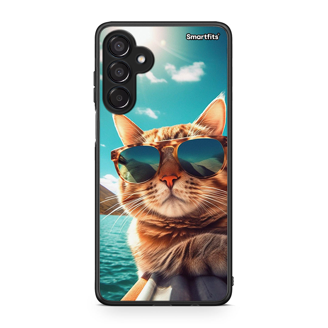 Samsung Galaxy M15 Summer Cat θήκη από τη Smartfits με σχέδιο στο πίσω μέρος και μαύρο περίβλημα | Smartphone case with colorful back and black bezels by Smartfits