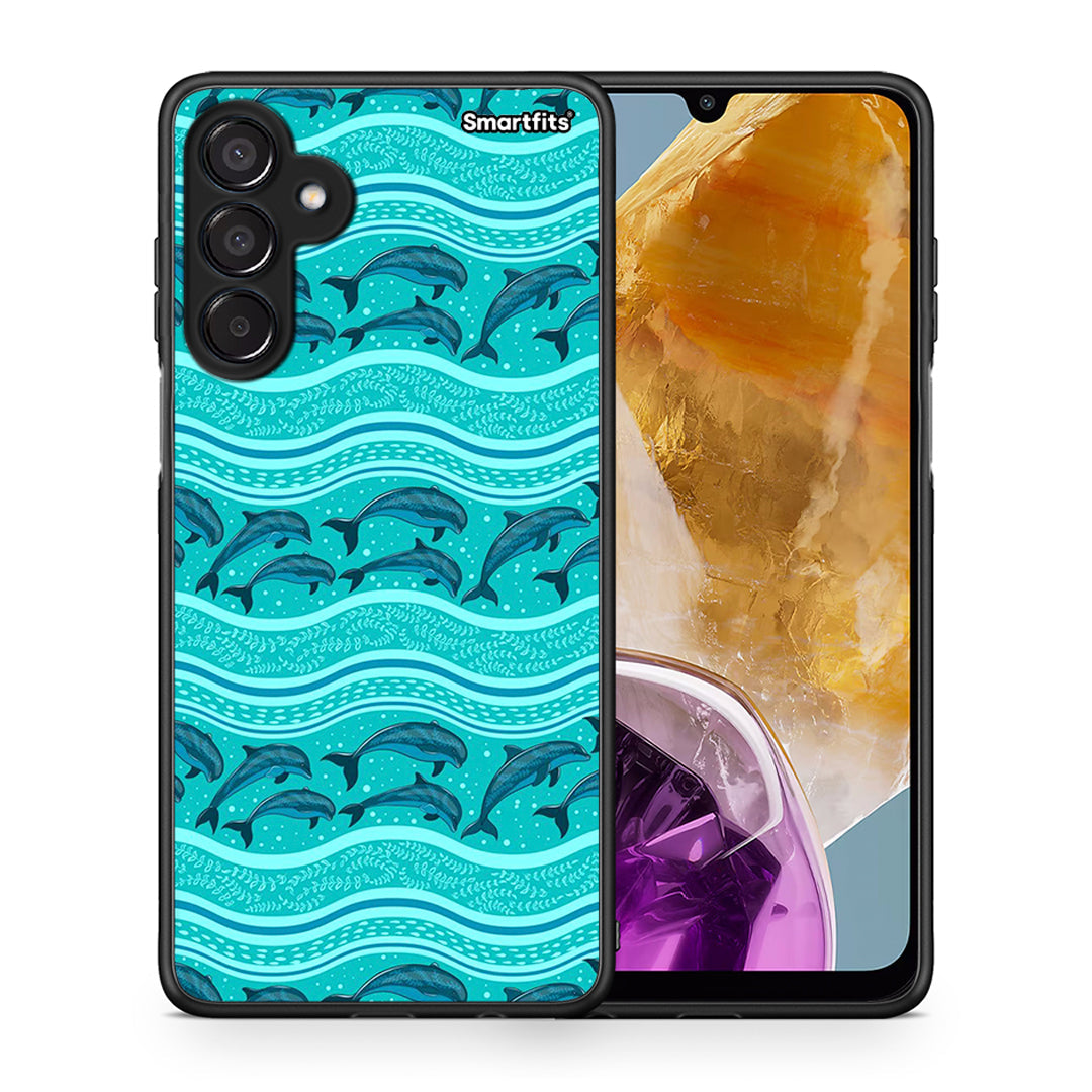 Θήκη Samsung Galaxy M15 Swimming Dolphins από τη Smartfits με σχέδιο στο πίσω μέρος και μαύρο περίβλημα | Samsung Galaxy M15 Swimming Dolphins case with colorful back and black bezels