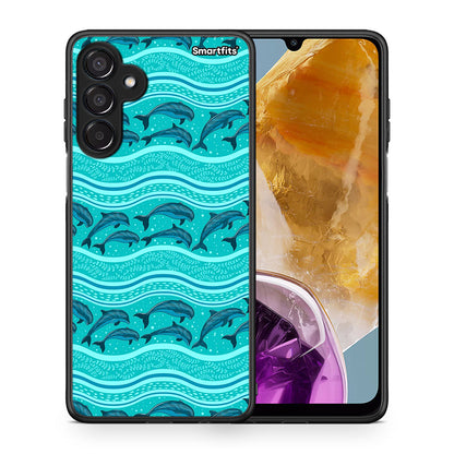 Θήκη Samsung Galaxy M15 Swimming Dolphins από τη Smartfits με σχέδιο στο πίσω μέρος και μαύρο περίβλημα | Samsung Galaxy M15 Swimming Dolphins case with colorful back and black bezels