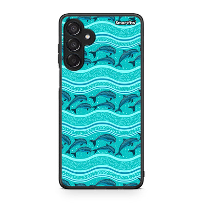 Samsung Galaxy M15 Swimming Dolphins θήκη από τη Smartfits με σχέδιο στο πίσω μέρος και μαύρο περίβλημα | Smartphone case with colorful back and black bezels by Smartfits