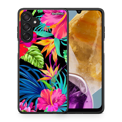 Θήκη Samsung Galaxy M15 Tropical Flowers από τη Smartfits με σχέδιο στο πίσω μέρος και μαύρο περίβλημα | Samsung Galaxy M15 Tropical Flowers case with colorful back and black bezels