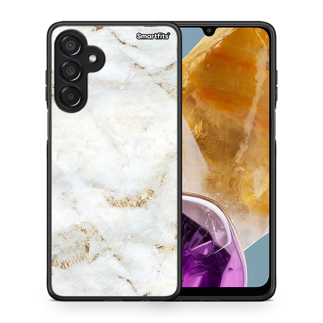 Θήκη Samsung Galaxy M15 White Gold Marble από τη Smartfits με σχέδιο στο πίσω μέρος και μαύρο περίβλημα | Samsung Galaxy M15 White Gold Marble case with colorful back and black bezels