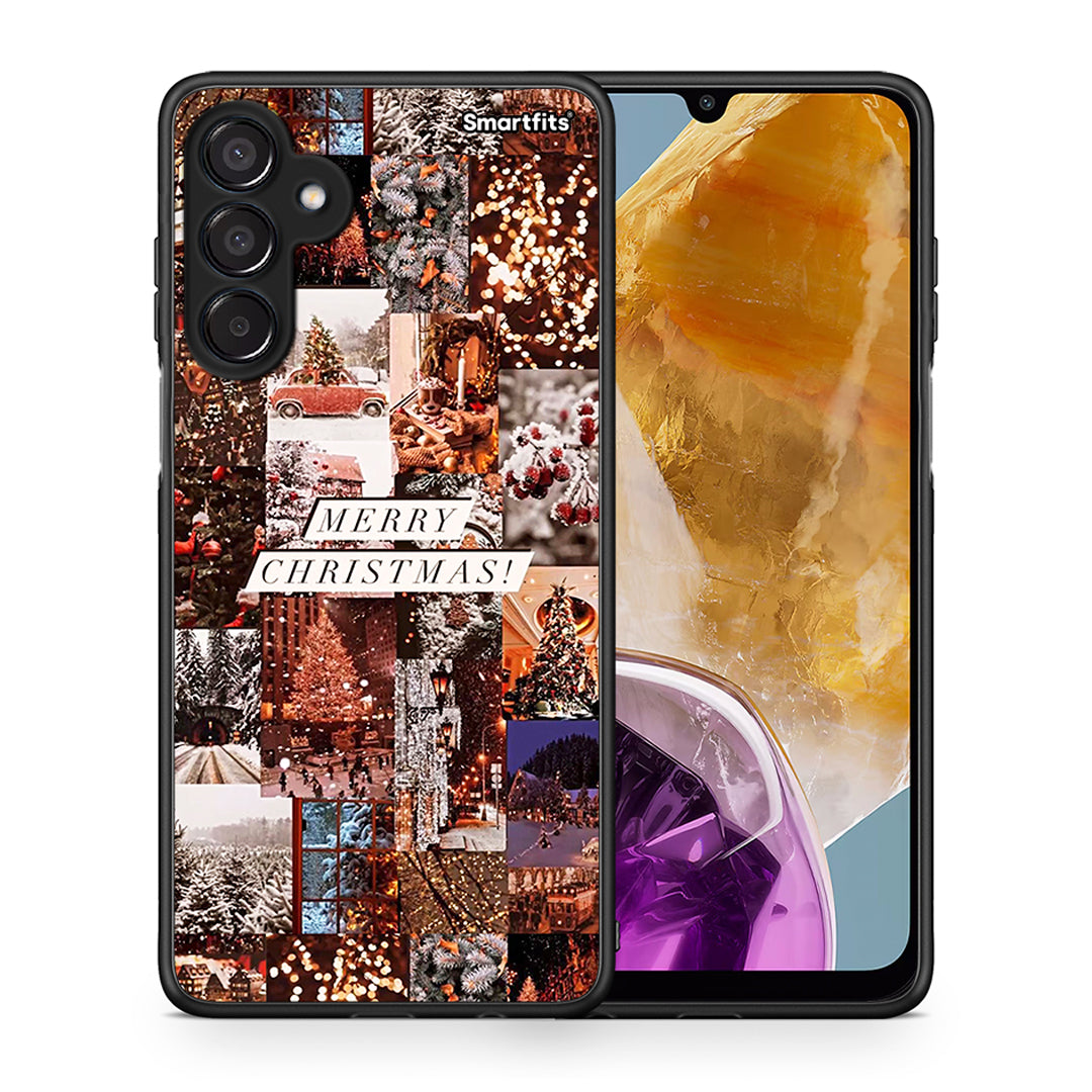 Θήκη Samsung Galaxy M15 Xmas Collage από τη Smartfits με σχέδιο στο πίσω μέρος και μαύρο περίβλημα | Samsung Galaxy M15 Xmas Collage case with colorful back and black bezels