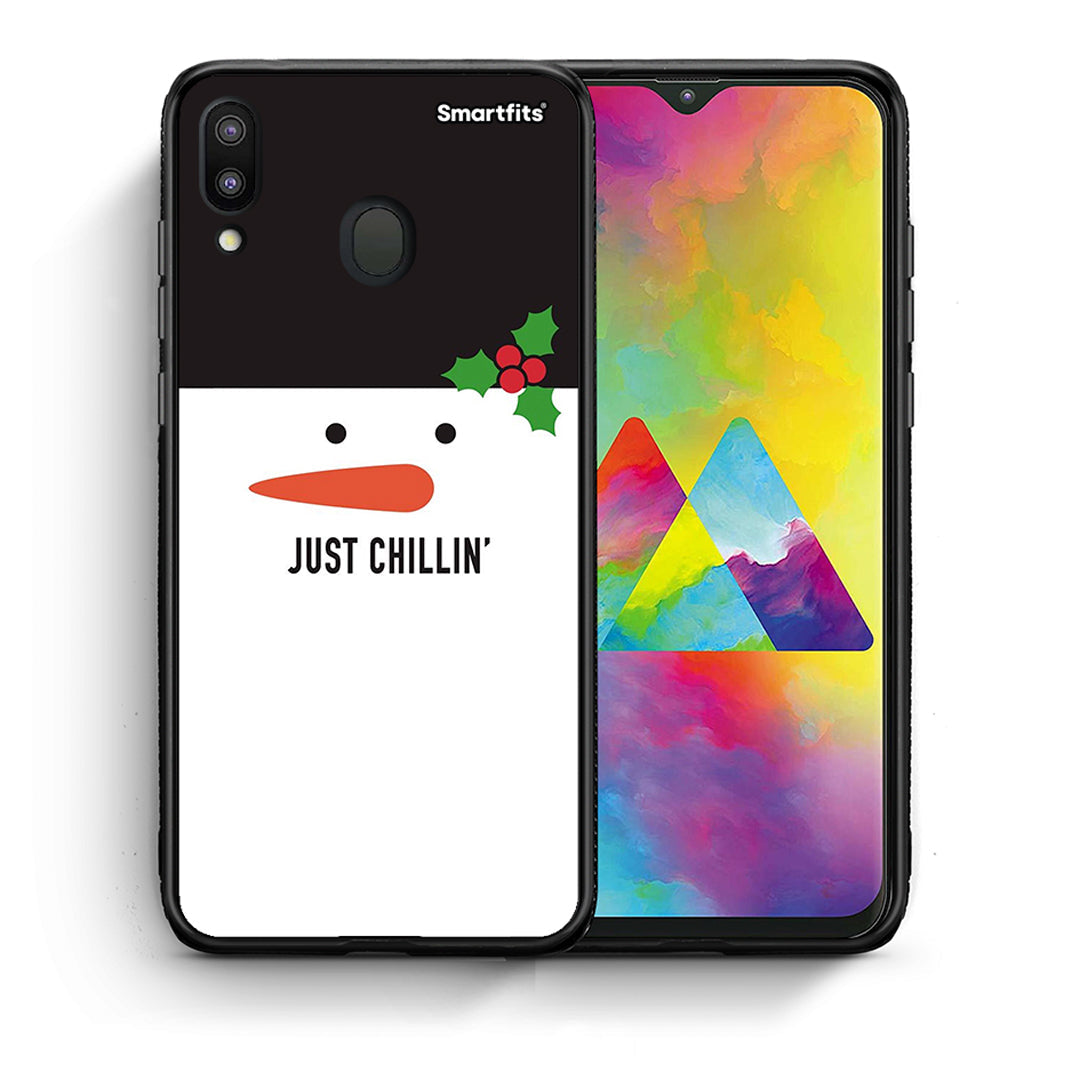 Θήκη Samsung M20 Christmas Chillin από τη Smartfits με σχέδιο στο πίσω μέρος και μαύρο περίβλημα | Samsung M20 Christmas Chillin case with colorful back and black bezels