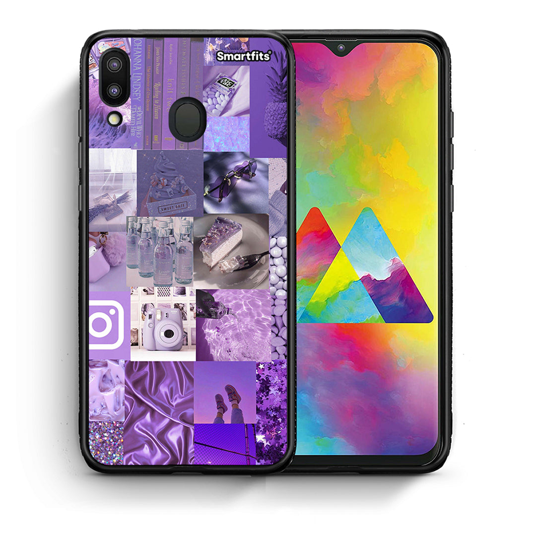 Θήκη Samsung M20 Purple Aesthetic Collage από τη Smartfits με σχέδιο στο πίσω μέρος και μαύρο περίβλημα | Samsung M20 Purple Aesthetic Collage case with colorful back and black bezels