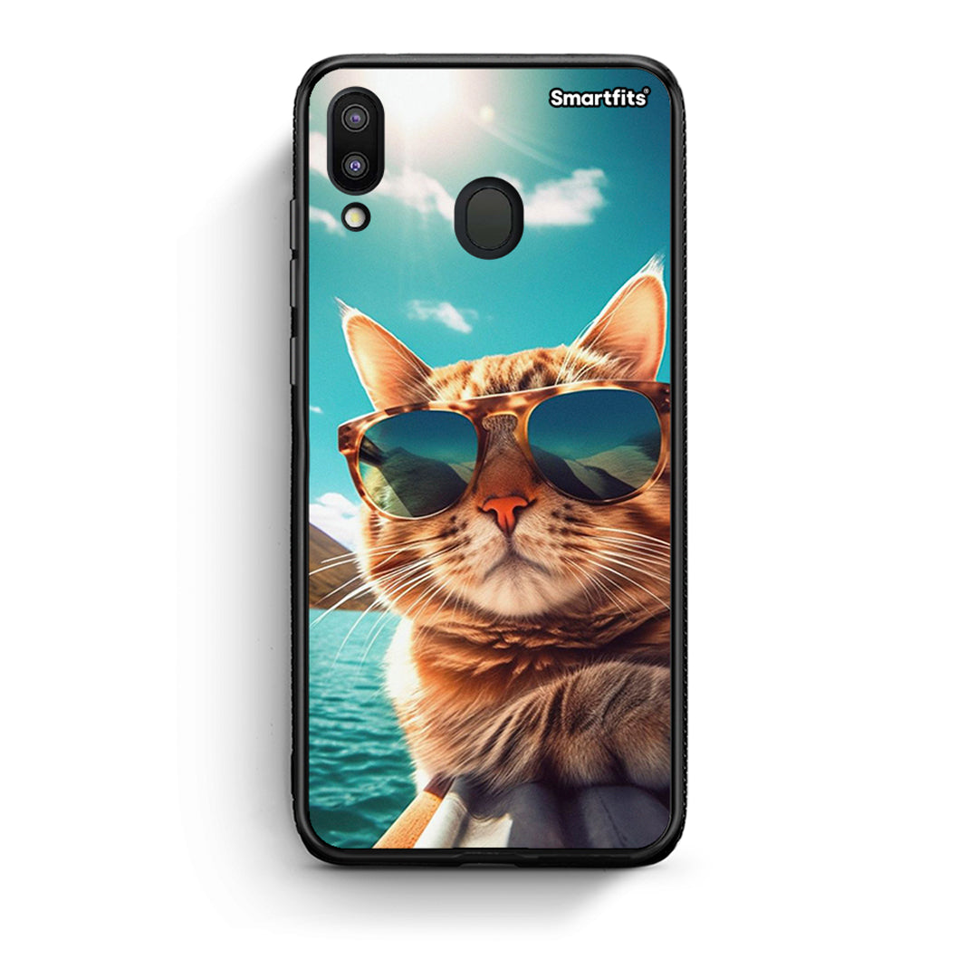 Samsung M20 Summer Cat θήκη από τη Smartfits με σχέδιο στο πίσω μέρος και μαύρο περίβλημα | Smartphone case with colorful back and black bezels by Smartfits