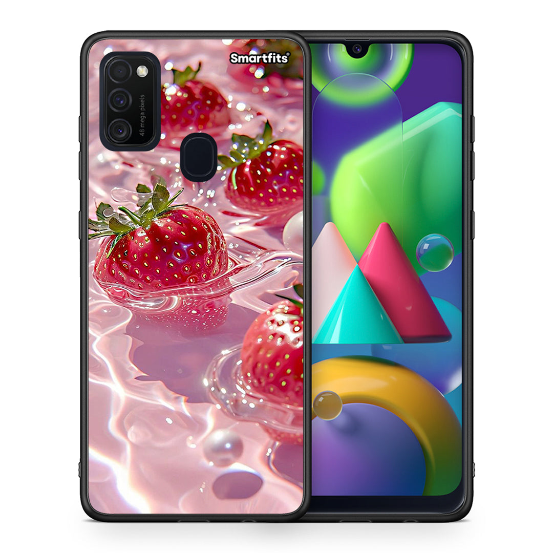 Θήκη Samsung M21/M31 Juicy Strawberries από τη Smartfits με σχέδιο στο πίσω μέρος και μαύρο περίβλημα | Samsung M21/M31 Juicy Strawberries case with colorful back and black bezels