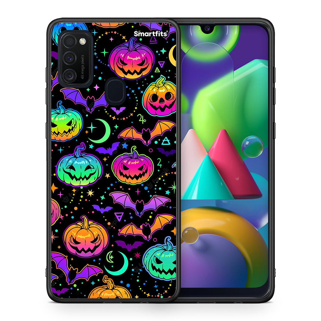 Θήκη Samsung M21/M31 Neon Halloween από τη Smartfits με σχέδιο στο πίσω μέρος και μαύρο περίβλημα | Samsung M21/M31 Neon Halloween case with colorful back and black bezels