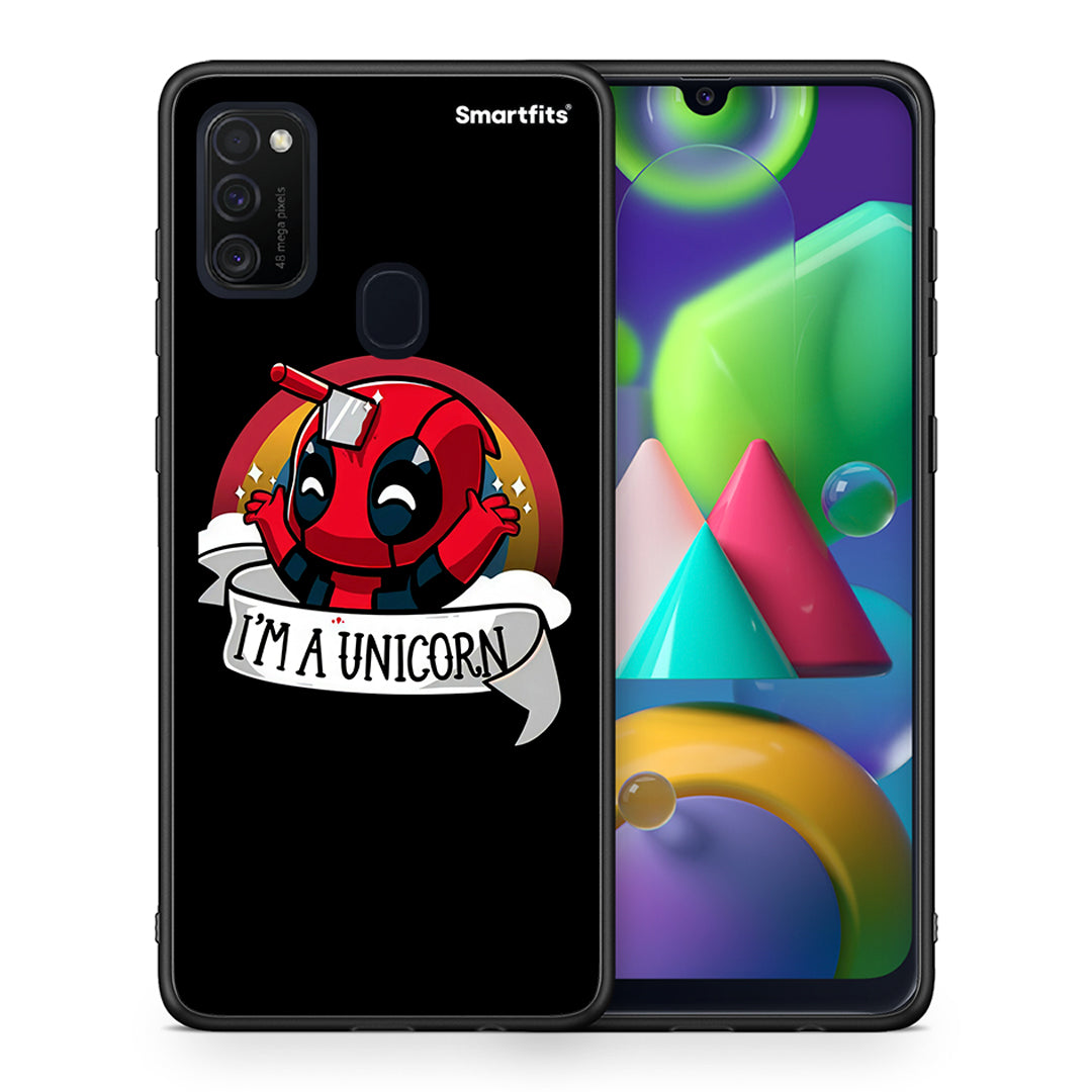 Θήκη Samsung M21/M31 Unicorn Deadpool από τη Smartfits με σχέδιο στο πίσω μέρος και μαύρο περίβλημα | Samsung M21/M31 Unicorn Deadpool case with colorful back and black bezels