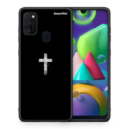 Θήκη Samsung M21/M31 White Cross από τη Smartfits με σχέδιο στο πίσω μέρος και μαύρο περίβλημα | Samsung M21/M31 White Cross case with colorful back and black bezels