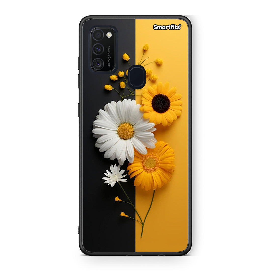 Samsung M21/M31 Yellow Daisies θήκη από τη Smartfits με σχέδιο στο πίσω μέρος και μαύρο περίβλημα | Smartphone case with colorful back and black bezels by Smartfits