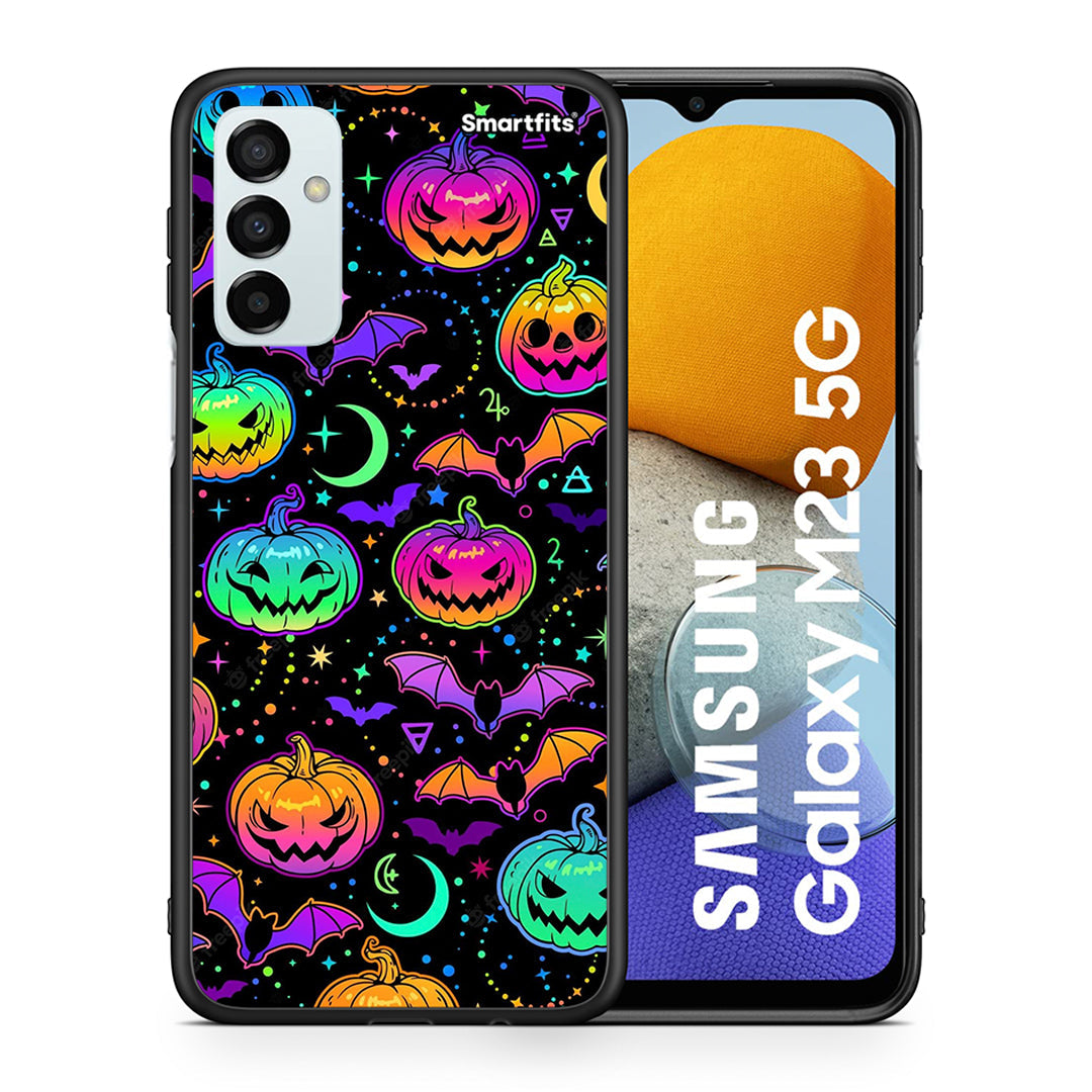 Θήκη Samsung M23 Neon Halloween από τη Smartfits με σχέδιο στο πίσω μέρος και μαύρο περίβλημα | Samsung M23 Neon Halloween case with colorful back and black bezels