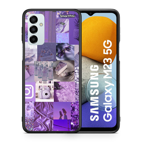 Θήκη Samsung M23 Purple Aesthetic Collage από τη Smartfits με σχέδιο στο πίσω μέρος και μαύρο περίβλημα | Samsung M23 Purple Aesthetic Collage case with colorful back and black bezels
