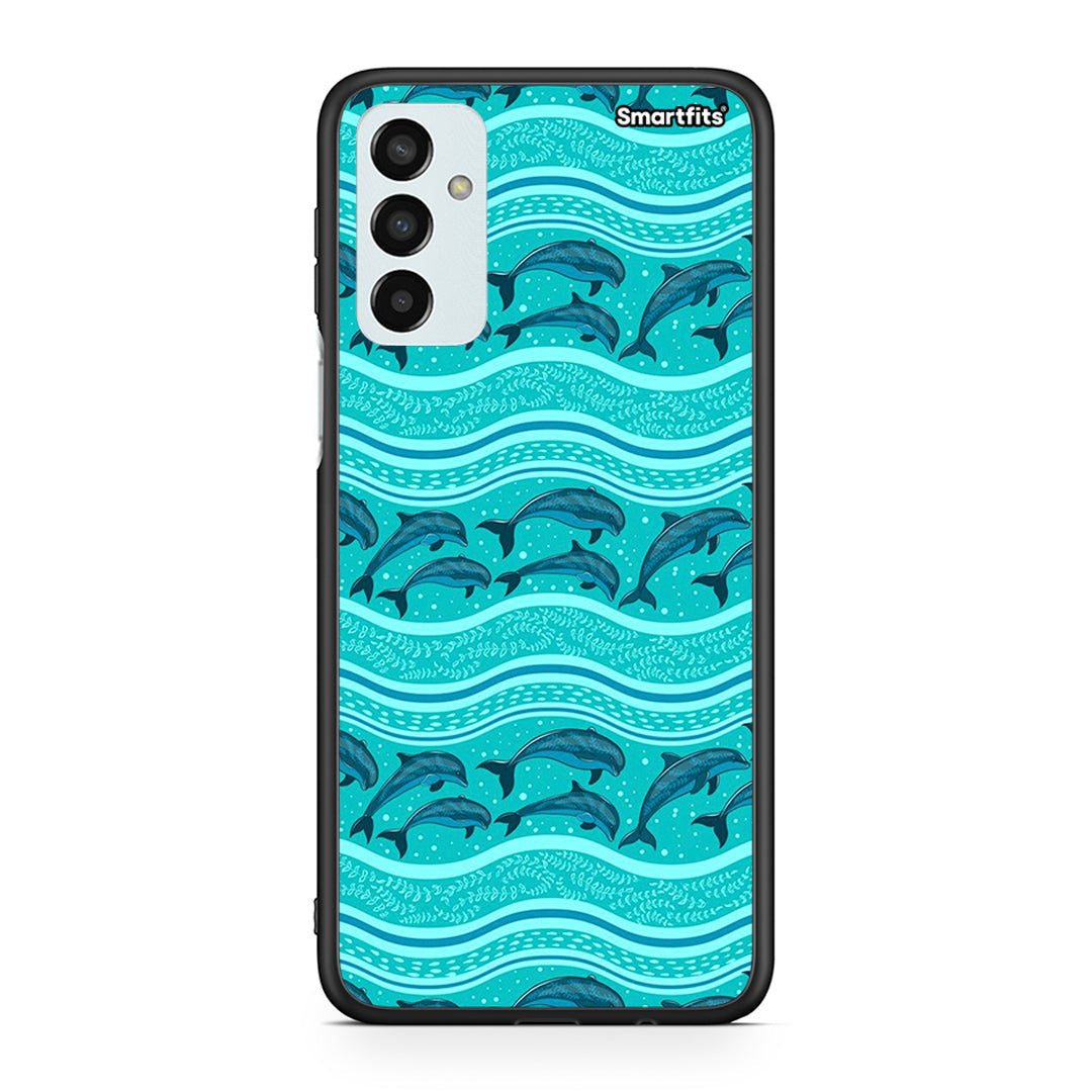 Samsung M23 Swimming Dolphins θήκη από τη Smartfits με σχέδιο στο πίσω μέρος και μαύρο περίβλημα | Smartphone case with colorful back and black bezels by Smartfits