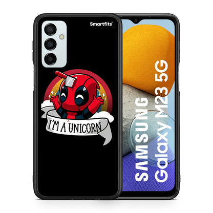 Θήκη Samsung M23 Unicorn Deadpool από τη Smartfits με σχέδιο στο πίσω μέρος και μαύρο περίβλημα | Samsung M23 Unicorn Deadpool case with colorful back and black bezels